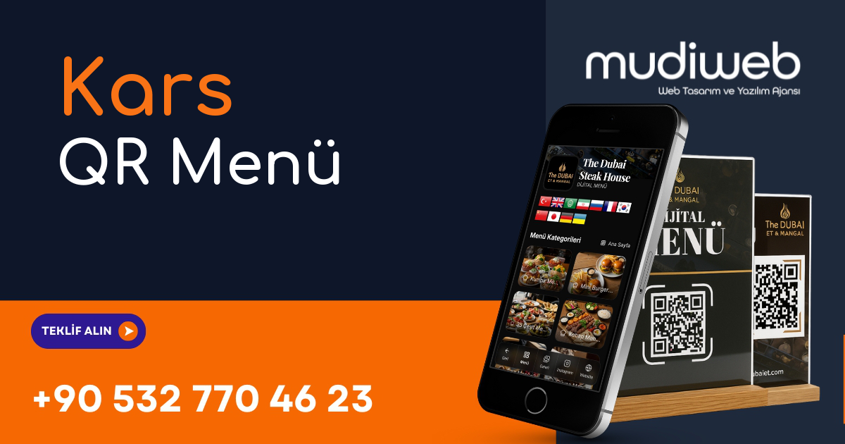 Kars QR Menü - Kars Dijital Menü - QR Kod Menü Sistemi Mudiweb