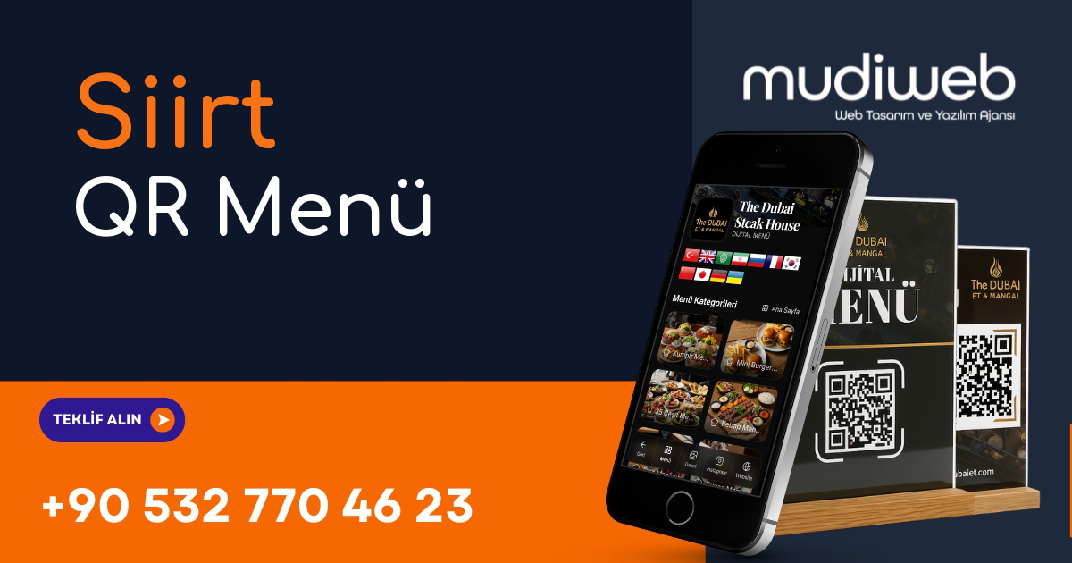 Siirt QR Menü - Siirt Dijital Menü - QR Kod Menü Sistemi Mudiweb